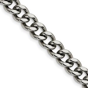 Men's 9.5mm Stainless Steel Heavy Flat Curb Chain Necklace, 24 Inch